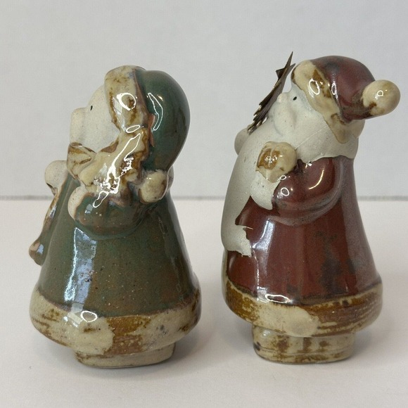 Pier 1 Imports Pottery Christmas Santa & Bear 3” Tall Brown/Green Gold Glossy - Picture 7 of 10